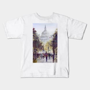 USA Capital Washington DC America Watercolor Cityscape Perfect for Office Kids T-Shirt